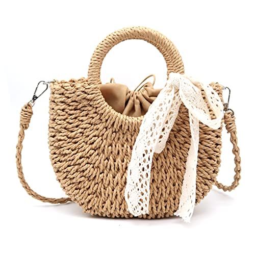 Crbeqabe Straw Clutch Top Handle Handbags Rattan Straw Bag Summer Beach Tote Shoulder Bag Crossbody Travel Beach Bag | Amazon (US)