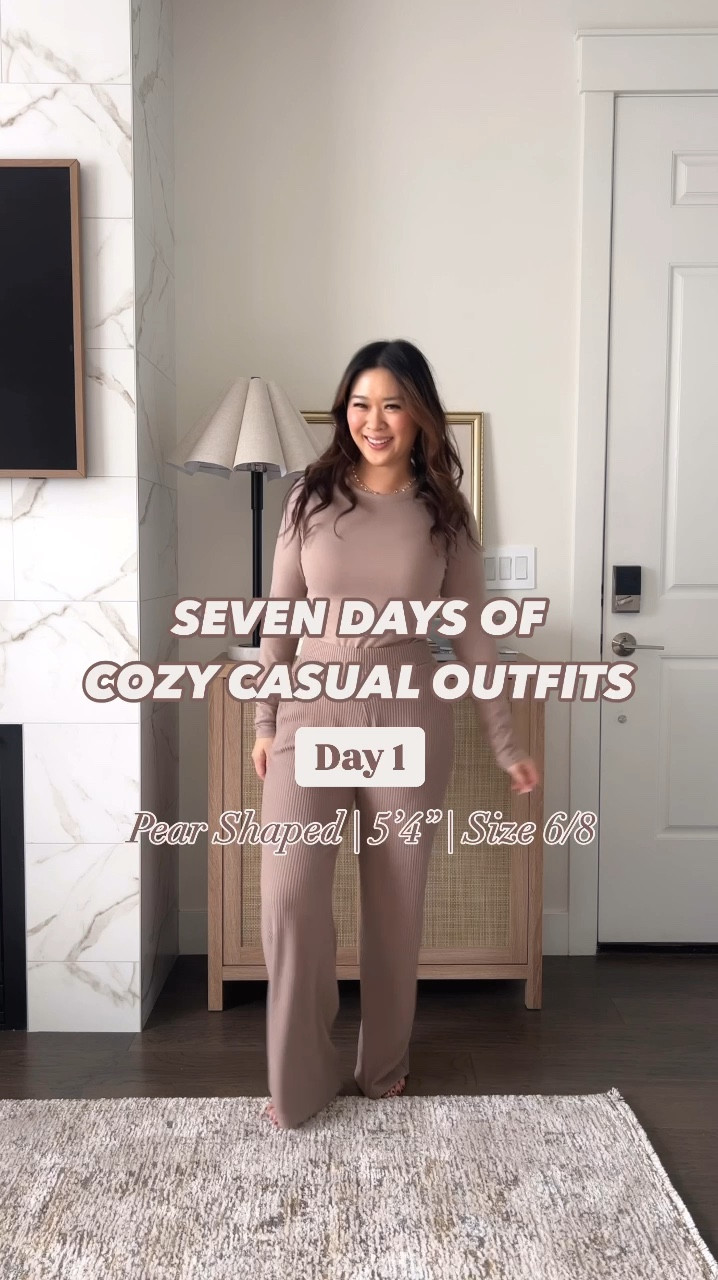 Cozy Casual Outfit Idea
Top: Small
Ribbed Pants: Small
Cable Knit Sweater: Small