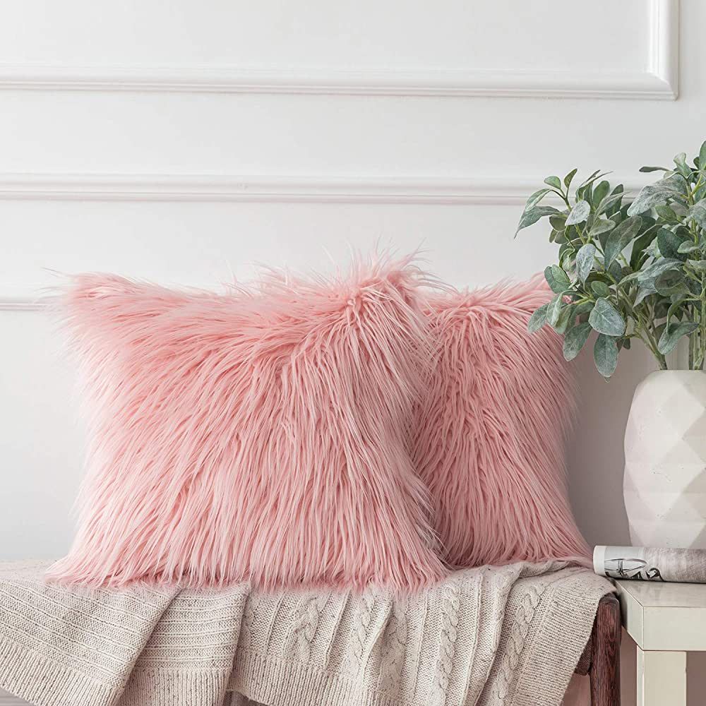 Ashler HOME DECO Pack of 2 Decorative Luxury Style Pink Faux Fur Throw Pillow Case Cushion Cover ... | Amazon (US)