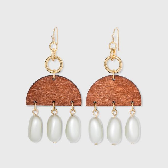 Semi-Circle Wood and Glass Pearl Drop Earrings - A New Day™ Gold | Target