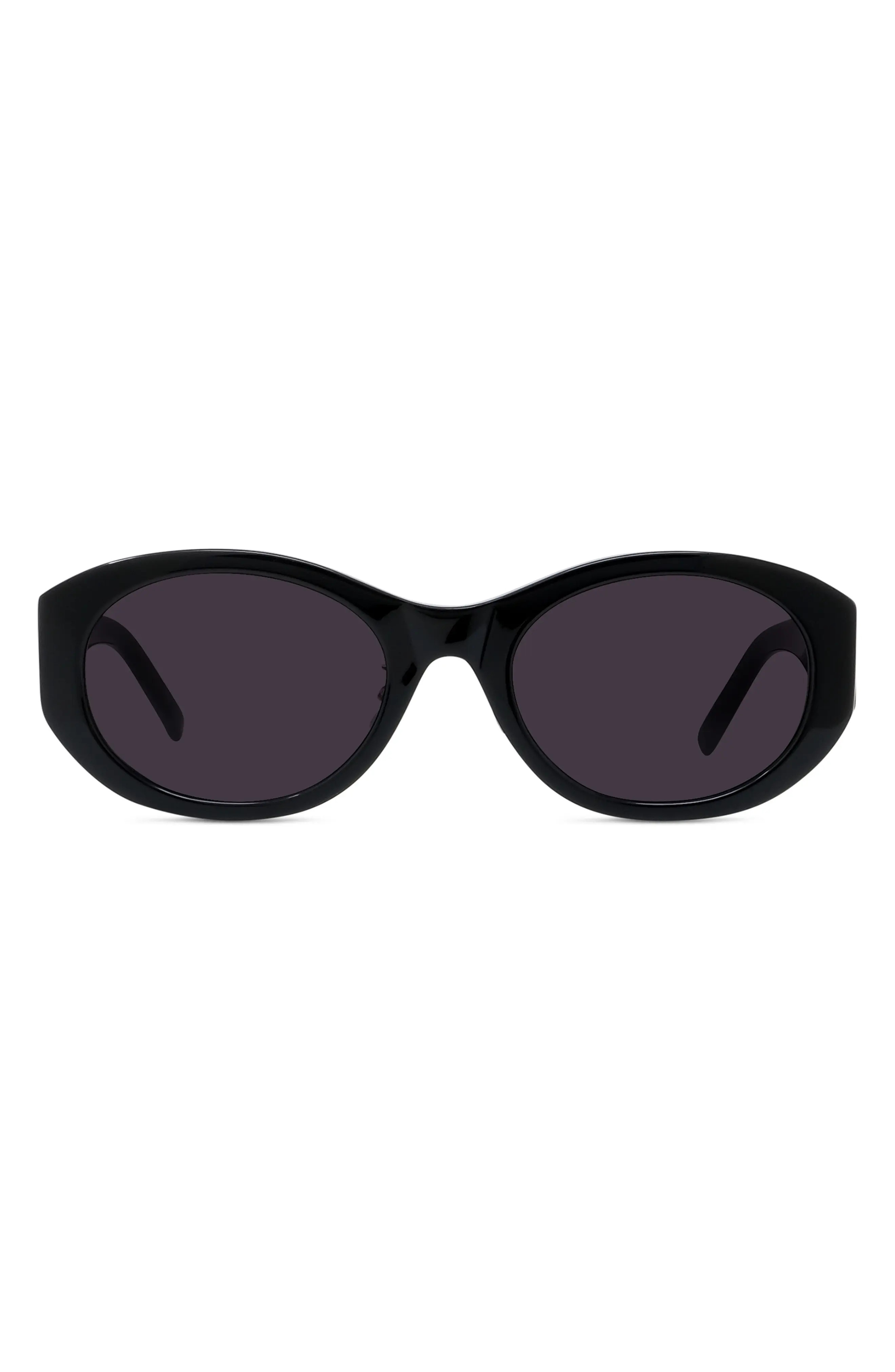 Givenchy 55mm Polarized Oval Sunglasses in Shiny Black /Smoke at Nordstrom | Nordstrom