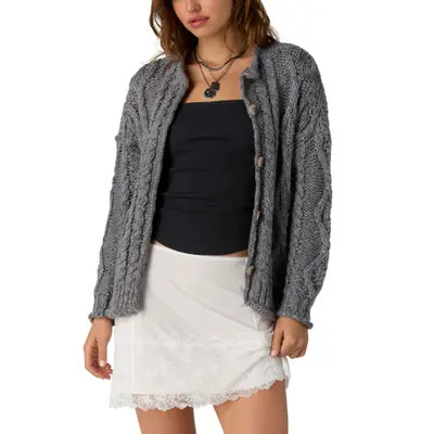 Free People Opal Cable Knit Cardigan in Iguana at Nordstrom, Size Large | Nordstrom