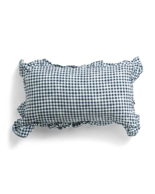 9x16 Mini Painted Gingham Ruffle Embroidered Edge Lumbar Pillow | TJ Maxx