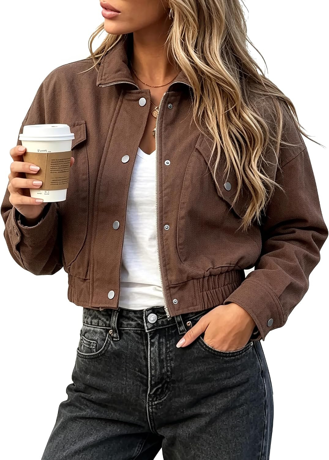 FOMELY Women's Bomber Jackets Cropped Denim Jacket with Pockets | Amazon (US)