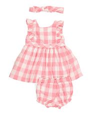 Newborn Girls Gingham Dress With Headband And Diaper Cover | TJ Maxx