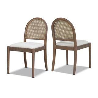 Jennifer Taylor Panama 18.5 in. Ivory White Boucle Curved Cane Rattan Accent Dining Chair (Set of... | The Home Depot