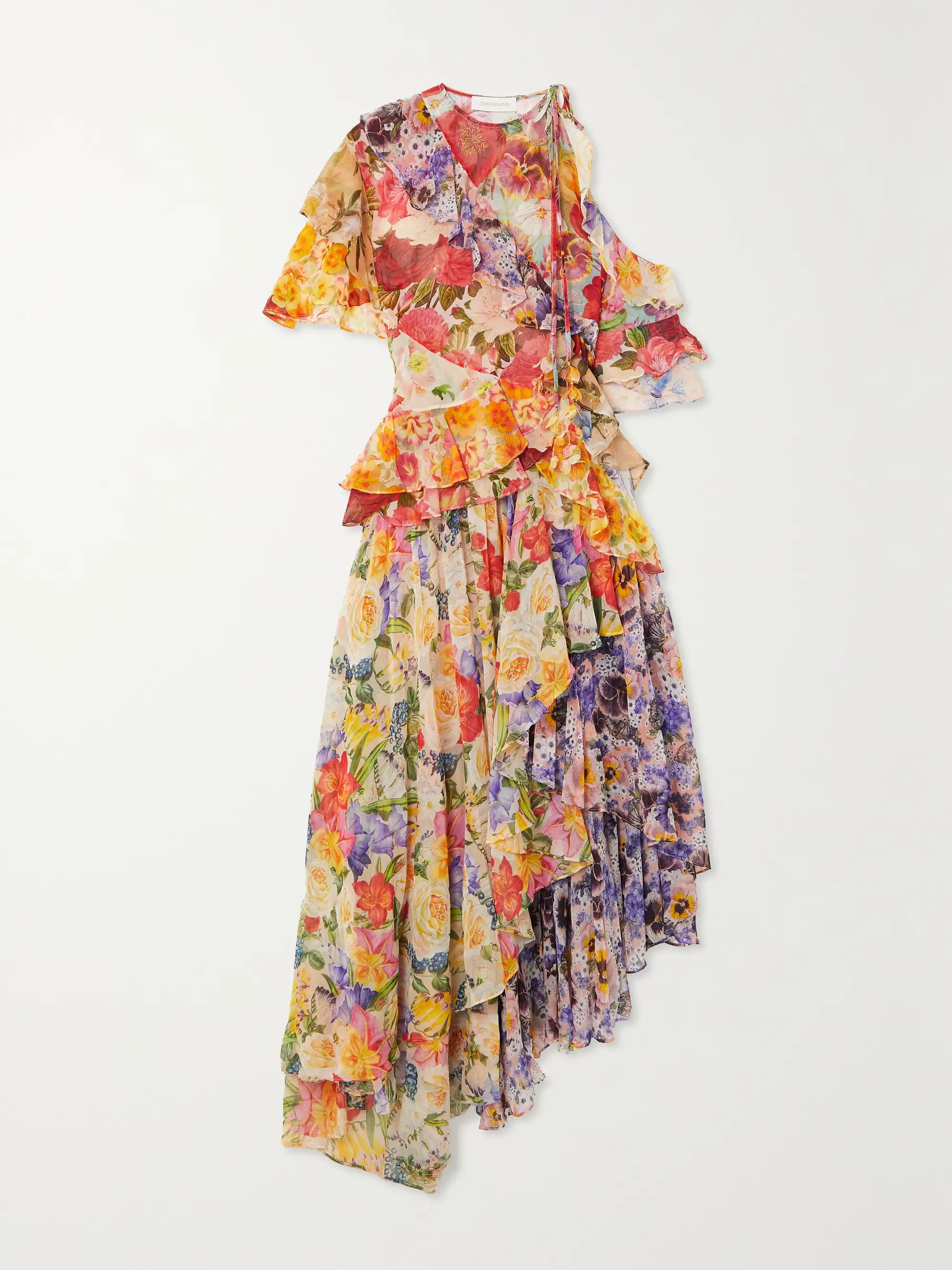Wonderland Flounce tiered floral-print cotton and silk-blend midi dress | NET-A-PORTER (US)