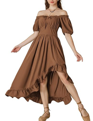 Scarlet Darkness Summer Dresses for Women Pirate Costume High Low Flowy Fall Dress with Ruffle Brown S | Amazon (US)