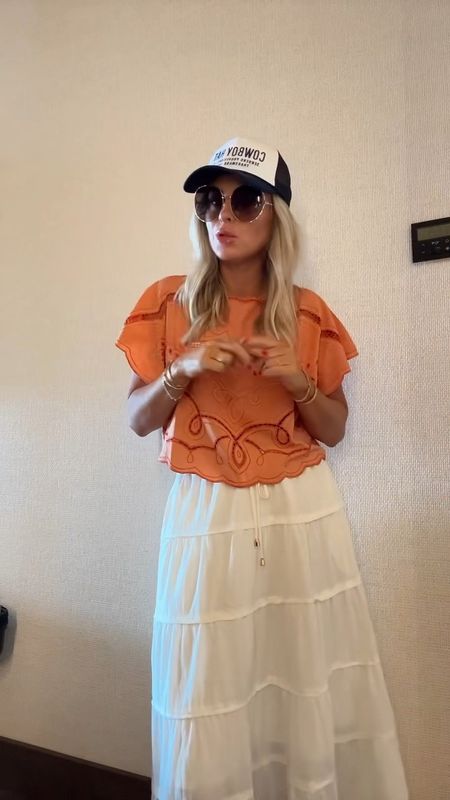 Nashville day look! 
Skirt I sized up one but wish I didn’t, it fits TTS!
Top, small.

Trucker hat. Maxi skirt. Summer outfit. Summer blouse. Hat. Sneakers. 

#LTKFindsUnder100 #LTKSeasonal #LTKStyleTip