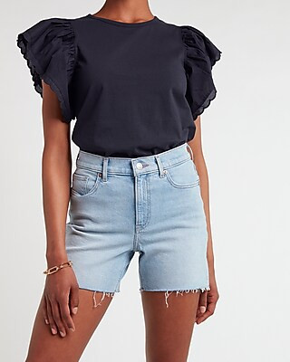 Ruffle Sleeve Crew Neck Tee | Express