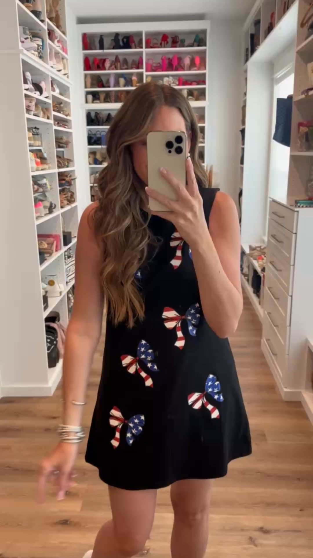 In a medium American flag bow tank dress, sandals and accessories for patriotic look - fits tts.

#LTKStyleTip #LTKFindsUnder50 #LTKSeasonal