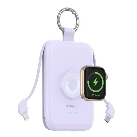 RORRY 10000mAh Portable Charger with Built-in Cables, 20W Fast Charging Portable Charger Power Bank Compatible with iPhone 17/16/15/14, Apple Watch,Samsung & Android Phones,Purple | Walmart (US)