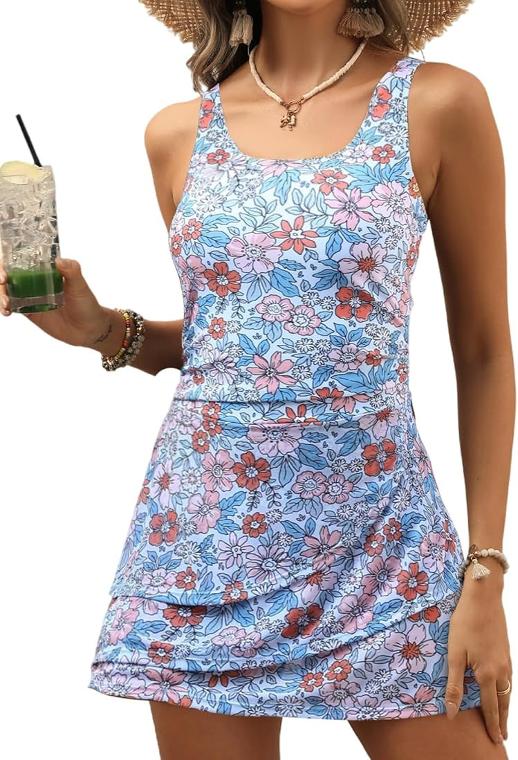 VIMPUNEC Women One Piece Swim Dress Swimsuit Tummy Control Modest Swim Skirt Bathing Suit | Amazon (US)