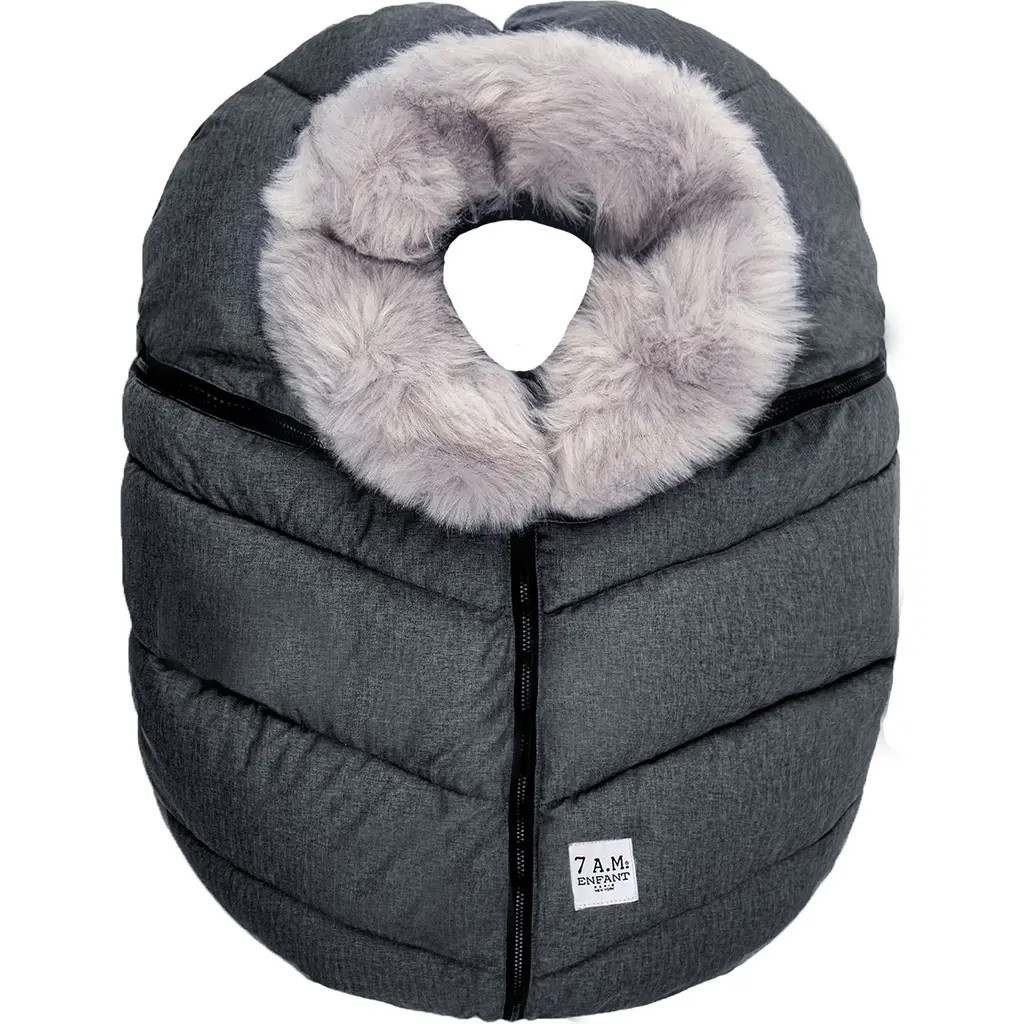 7 A.M. Enfant Water Repellent Faux Fur Trim Car Seat Cocoon in Dark Heather Grey Faux Fur at Nordstrom | Nordstrom