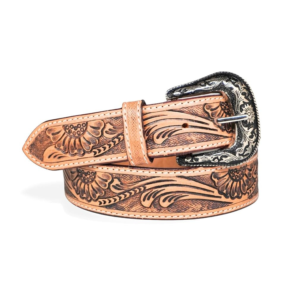 RESISTANCE Premium Western Cowgirl Cowboy Floral Tooled Argentinian Leather Belt With Floral Embo... | Amazon (US)