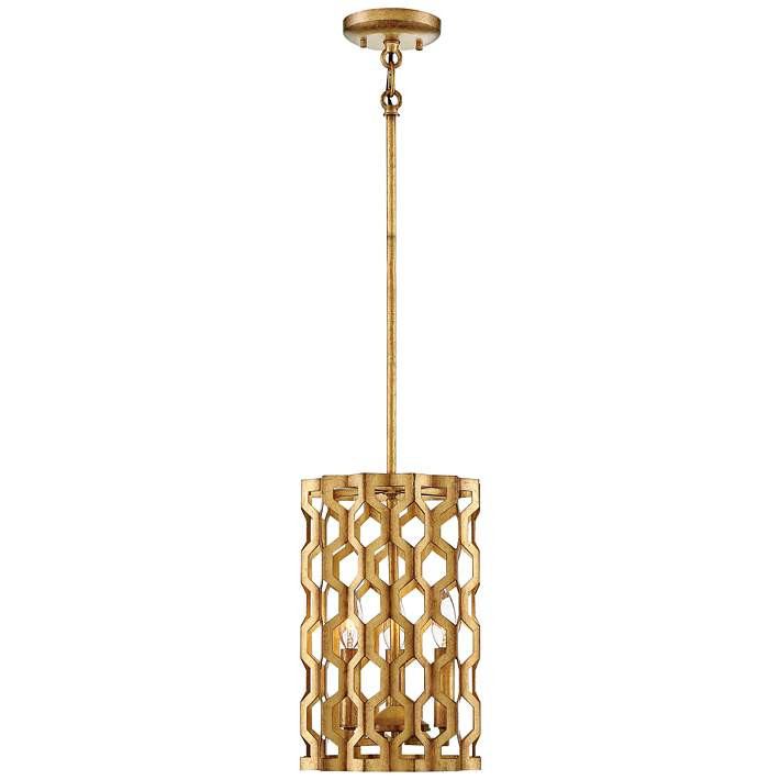 Coronade 9" Wide 3-Light Pandora Gold Leaf Mini Pendant - #58F45 | Lamps Plus | Lamps Plus