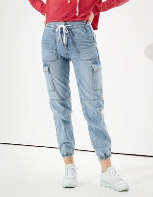 AE Super High-Waisted Denim Jogger | American Eagle Outfitters (US & CA)