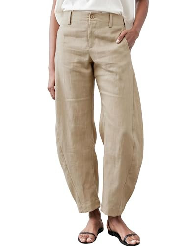 Bnigung Womens Linen Barrel Pants Baggy Wide Leg Palazzo Trousers | Amazon (US)