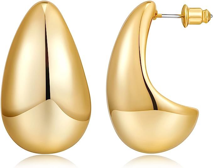 NEPULOY Big Waterdrop Round Statement Drop Earrings for Women Large Gold Dangle Earrings Jewelry | Amazon (US)