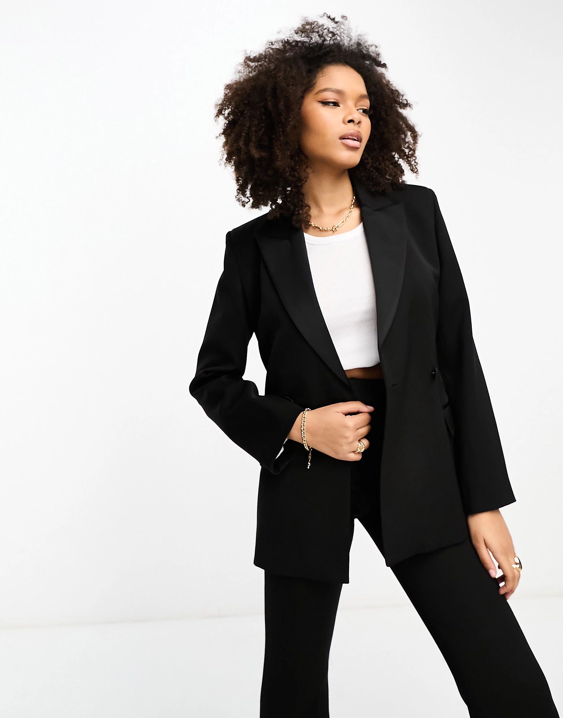 & Other Stories co-ord double breasted wool blend blazer with satin lapel in black | ASOS (Global)