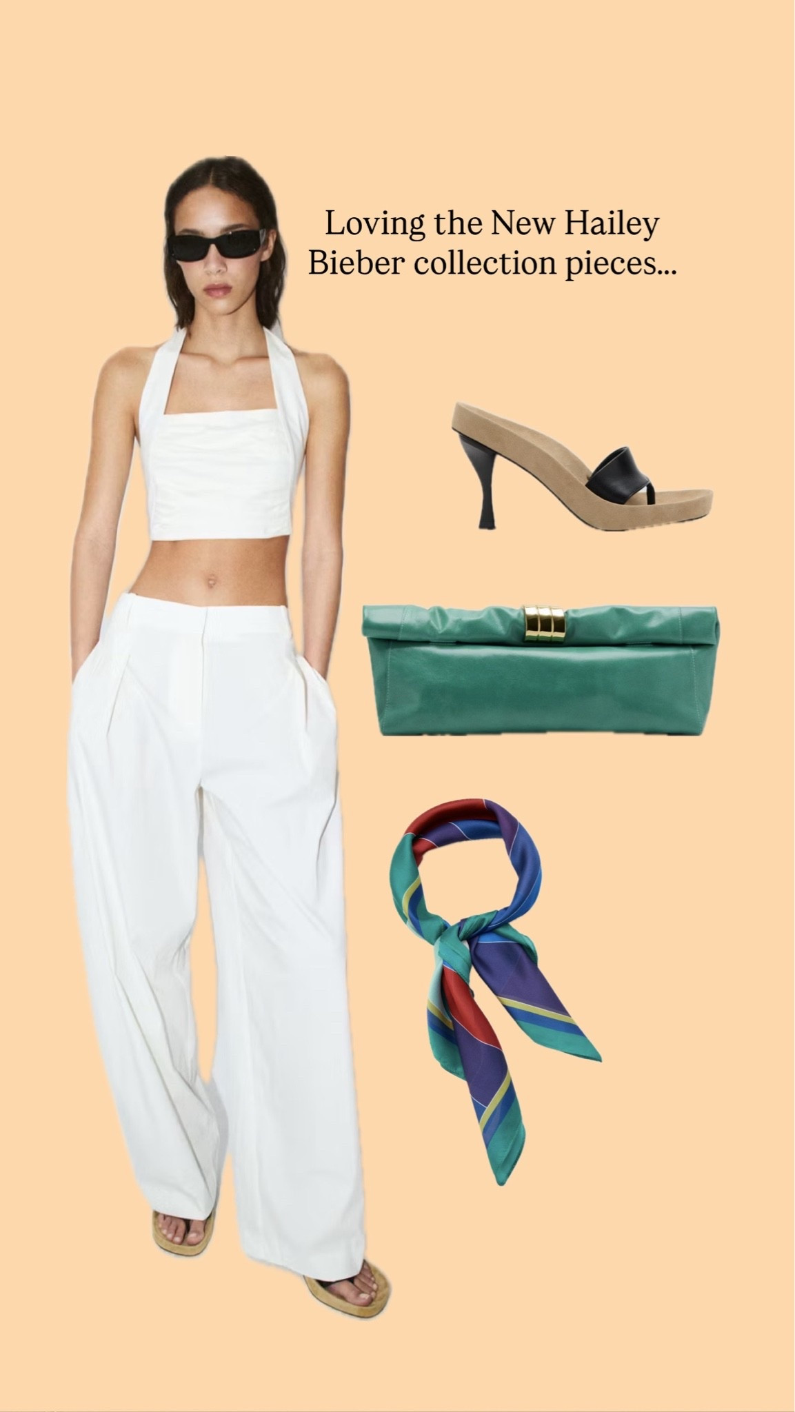 New Hailey Bieber  summer collection

White linen trousers jumpsuit, Hailey Bieber collection, summer outfits, summer styles, Holliday outfits, white trousers, satin scarf, clutch bag meals ￼

#LTKspring #LTKuk #LTKsummer