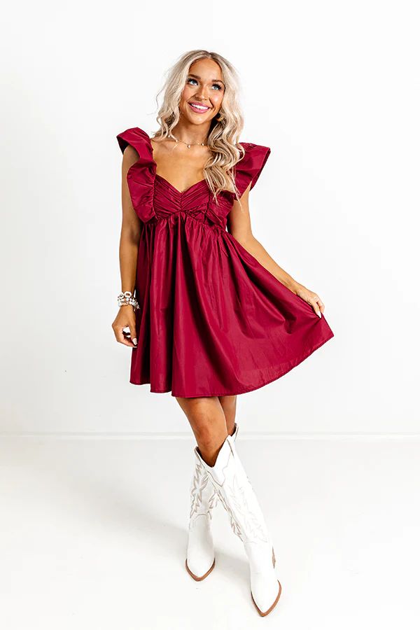Cityscape Splendor Babydoll Dress In Wine | Impressions Online Boutique