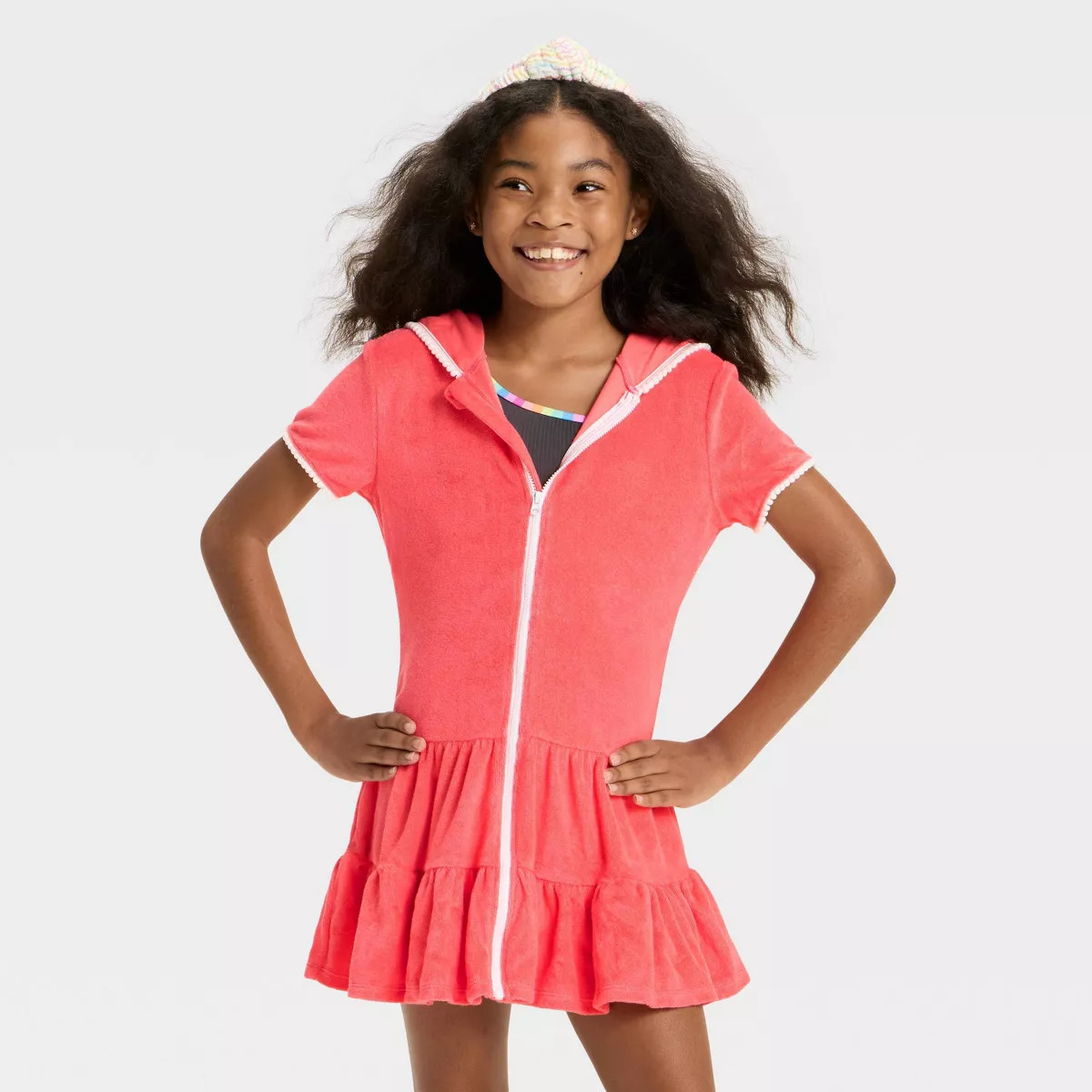 Girls' Red Terry Zip-Up Swimsuit Cover Up - Cat & Jack™ Coral Red | Target