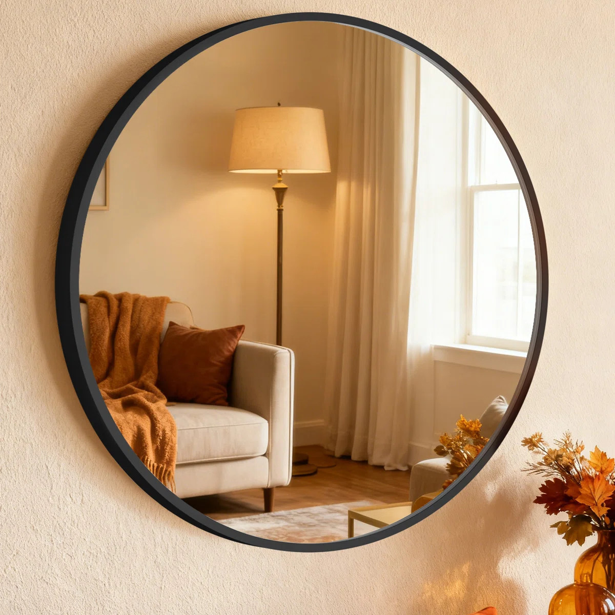 Wall Mounted Round Mirror With Aluminum Alloy Frame, Tempered Glass Round Mirror | Wayfair North America