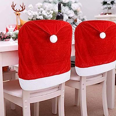 CCINEE 6PCS Christmas Chair Covers,Santa Claus Hat Slipcover Xmas Chair Back Cover for Christmas ... | Amazon (US)