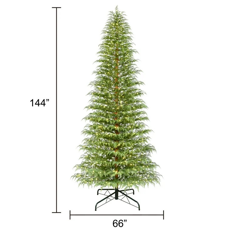 My Texas House 12ft Pre-Lit Cypress Artificial Christmas Tree, 600 Warm White Twinkle LED, Green | Walmart (US)
