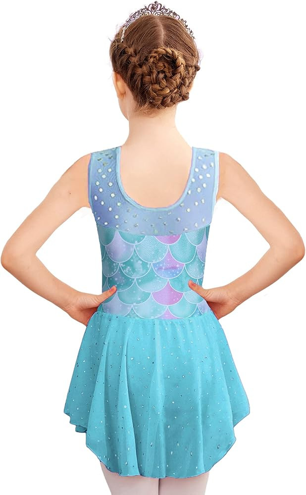 Zaclotre Kid Girls Sparkly Dance Leotard with Skirt Hi-Low Shiny Ballet Dance Dresses | Amazon (US)