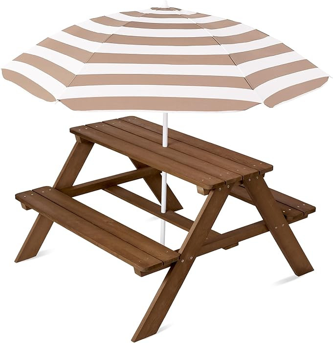 Best Choice Products Wooden Kids Picnic Table with Umbrella, Outdoor Activity Table Set with Buil... | Amazon (US)