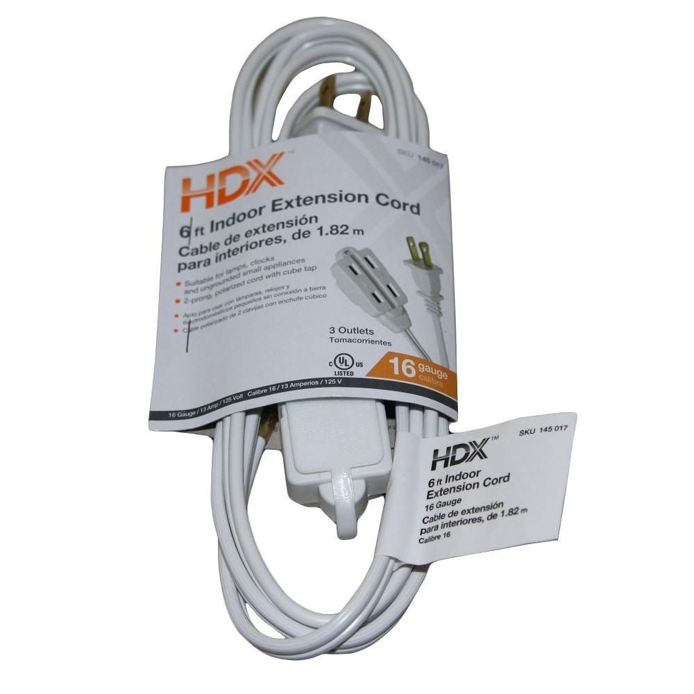 HDX 6 ft. 16/2 Indoor Cube Tap Extension Cord, White-HD#145-017 - The Home Depot | The Home Depot