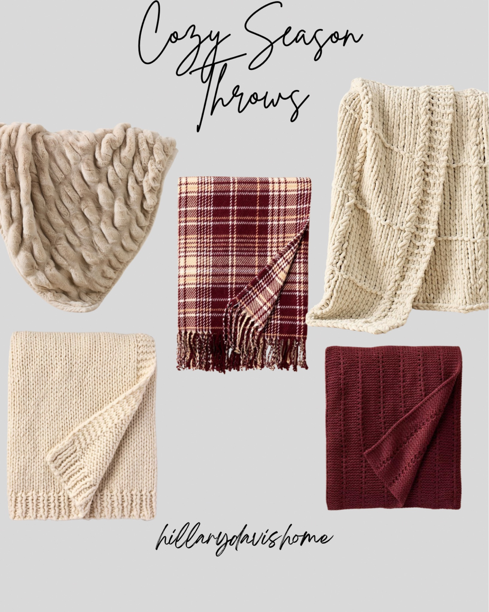 Cozy throws are always a fall staple. I have the ruched throw and it’s so luxurious. The plaid would be pretty draped over a chair for a pop of color. I love both of the knit blankets, not too heavy and perfect for lounging. The windowpane throw is new for this year. I love the pattern and the chenille is so soft! 

Fall throws | target throws | pottery barn throws | hearth and hand throws | cozy throws | knit blanket | windowpane throw | ruched throw | plaid throw 

#LTKSeasonal #LTKHome #LTKFindsUnder100
