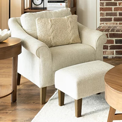 Chair & Ottoman Set, 2 Piece, Brown/Ivory, 32W x 33.5D 33.5H , Upholstered/Wood | Kirkland's Home | Kirklands