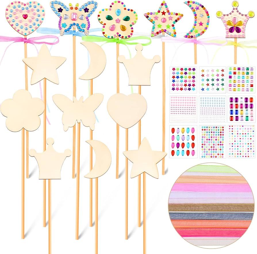 Princess Fairy Wands Kit Include Wooden Fairy Wands, Gem Stickers, Ribbons Unfinished Wooden DIY ... | Amazon (US)