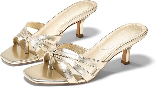 Coutgo Womens Strappy Kitten Heels Sandals Square Open Toe Flip Flops Slip On Slides Summer Dress... | Amazon (US)