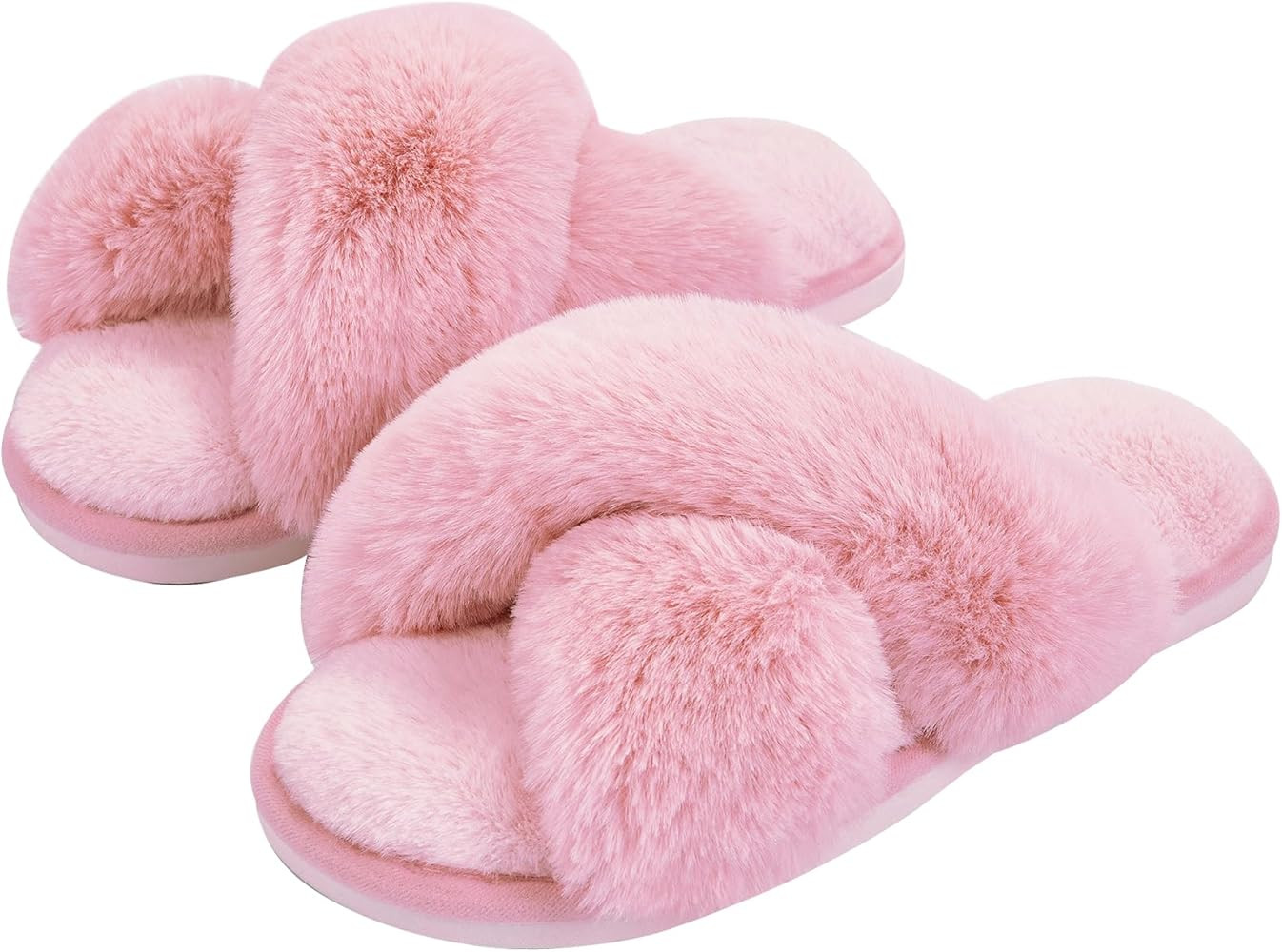 Metog Women's Fuzzy Slippers House Slippers Cross Band Slippers Indoor Outdoor Soft Open Toe Slippers | Amazon (US)