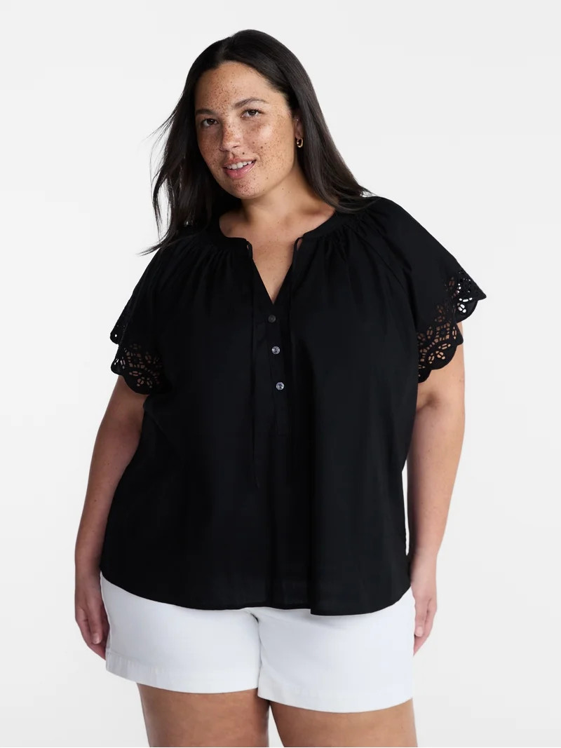 Terra & Sky(4.9)|7 Terra & Sky Women's Plus Short Sleeve Eyelet Top , Sizes 0X-4X  Free 90-day re... | Walmart (US)