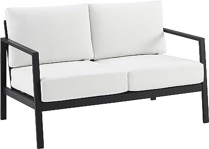 Linon Greyton Black Aluminum Frame Outdoor Loveseat with White Removable Cushions Love Seats, Bla... | Amazon (US)