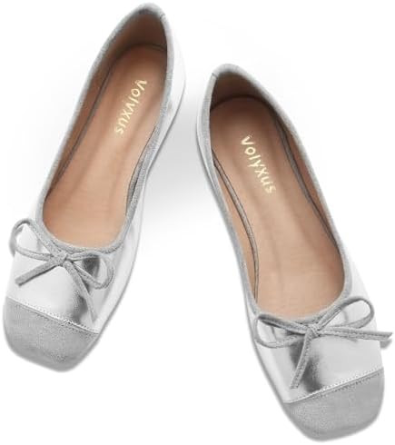 Women's Ballet Flats Cap Toe Bow Flats Two Tone Slip On Flats Comfort Square Toe Dressy Flat Shoe... | Amazon (US)