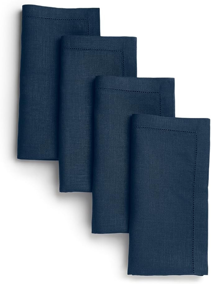 D'Moksha Homes Navy Blue Linen Napkins Set of 4 - Classic Hemstitch 100% Pure Linen Hemstitch Din... | Amazon (US)