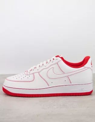 Nike Air Force 1 '07 Stitch trainers in white/university red | ASOS (Global)