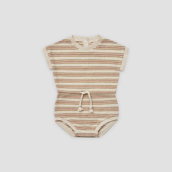 Q by Quincy Mae Baby Girls' Striped Retro Terry Romper - Off-White | Target