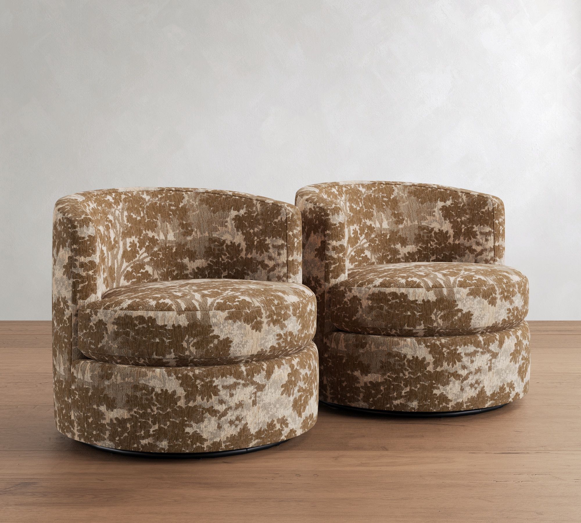 Balboa Upholstered Petite Swivel Armchair Set of 2, Polyester Wrapped Cushions, Briarwood Camel | Pottery Barn (US)