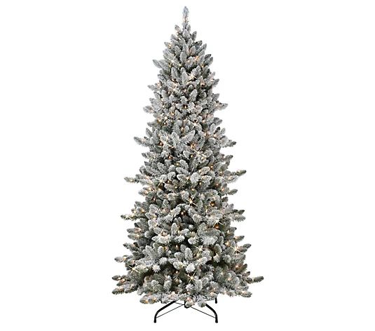 Puleo 7.5' Slim Flocked Royal Majestic Spruce Christmas Tree | QVC