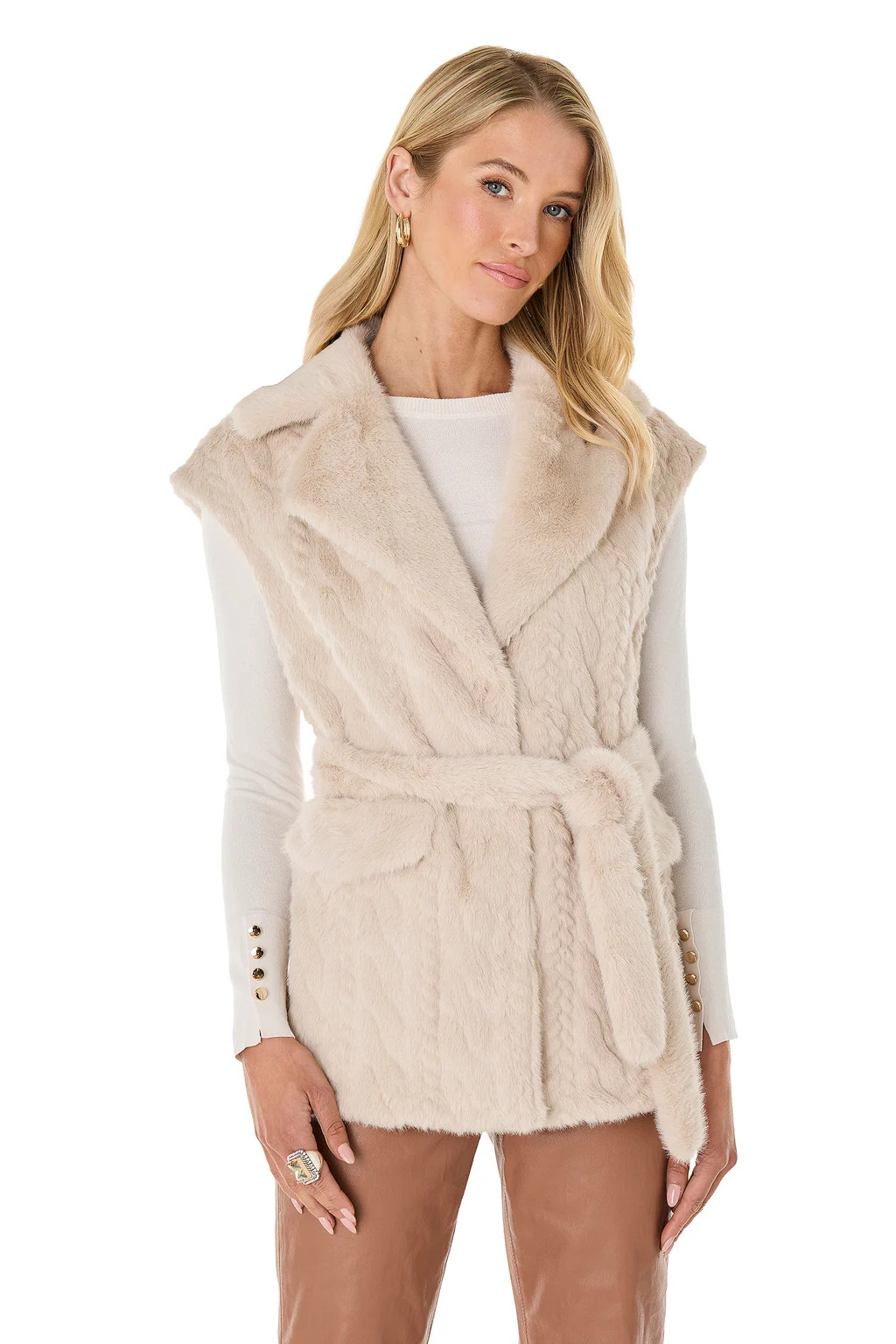 Leone Cable Knit Faux Fur Vest - Pearl | The Noli Shop