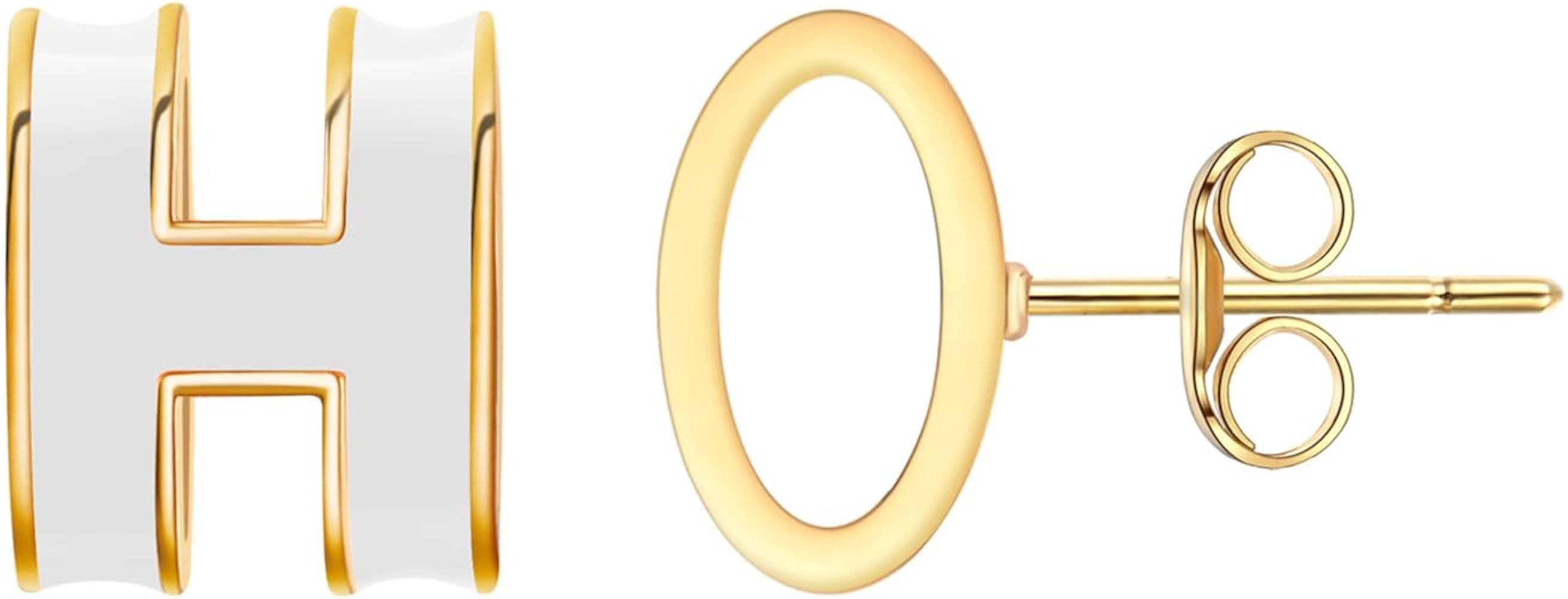 Gold Stud Earrings for Women Classical H Enamel Color Earrings Stainless Steel Hypoallergenic Ear... | Amazon (US)