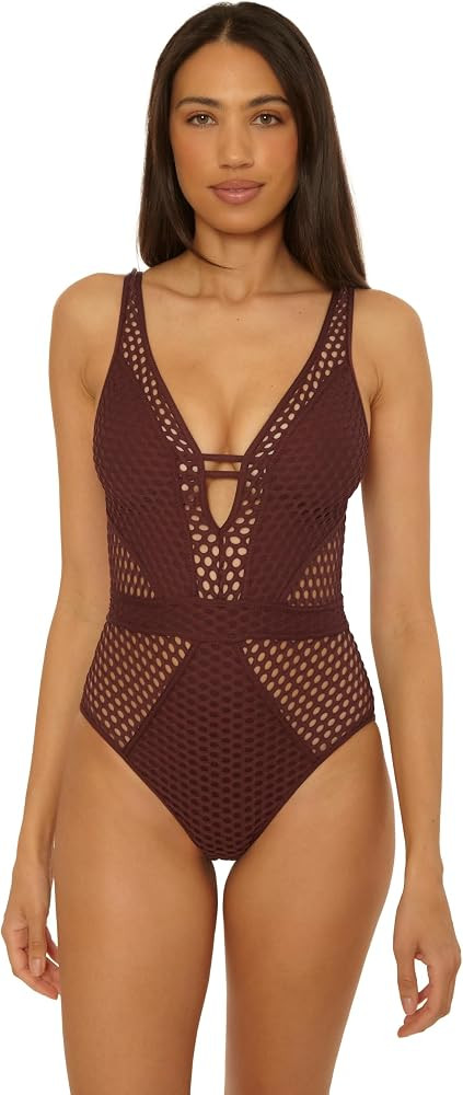 Becca Color Play One Piece Swimsuit, Plunge Neck, Crochet, Bathing Suits for Women | Amazon (US)