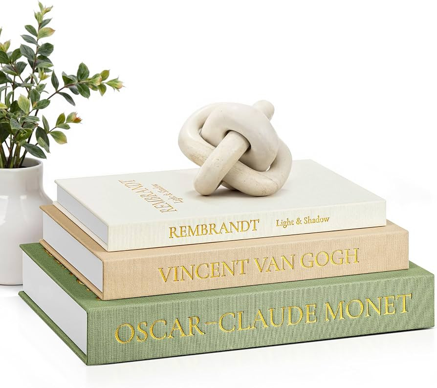 JARLINK Aesthetic Decorative Books, Set of 3 Linen Faux Books for Coffee Table, Bookshelf or Mant... | Amazon (US)